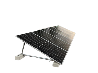 Solar panels mounted on concrete ballast blocks